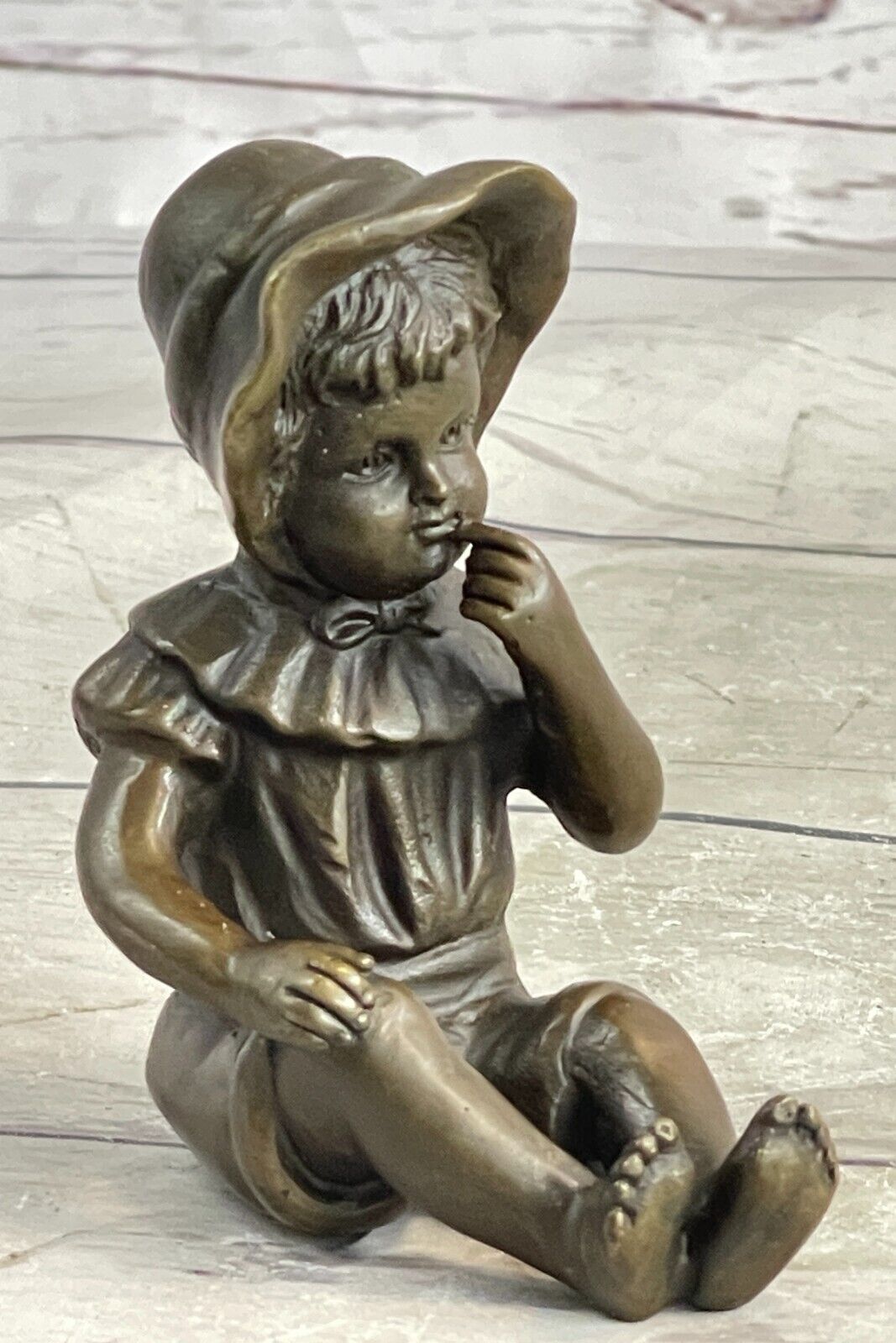 Baby Girl with Hat Bronze Statue Milo`s Signature Artwork Lost Wax Method Decor