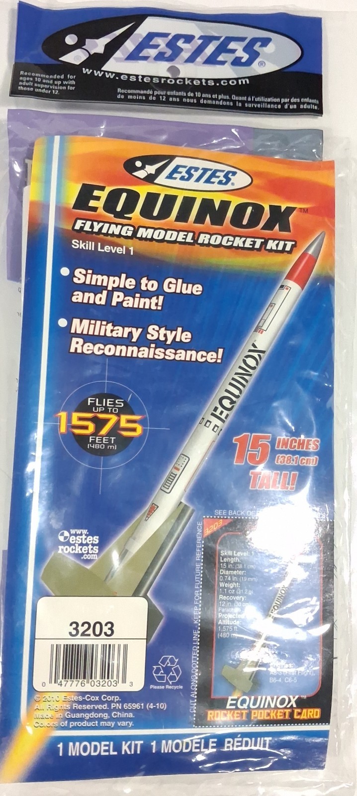 Estes Equinox Flying Model Rocket Kit Flies Up To 1575ft 15in Tall 3203