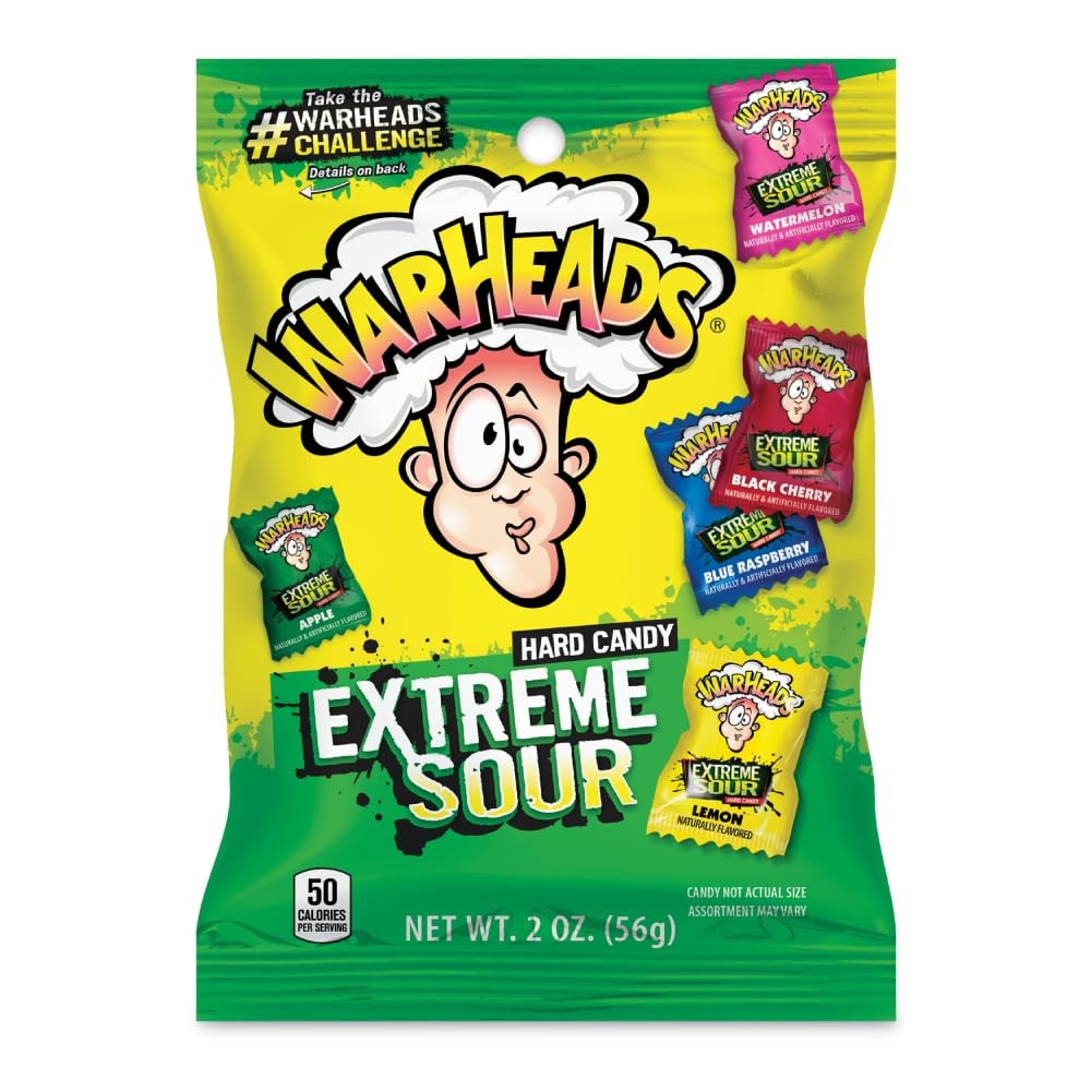WARHEADS - Extreme Sour Hard Candy - Assorted Flavors - 2 oz. Bag