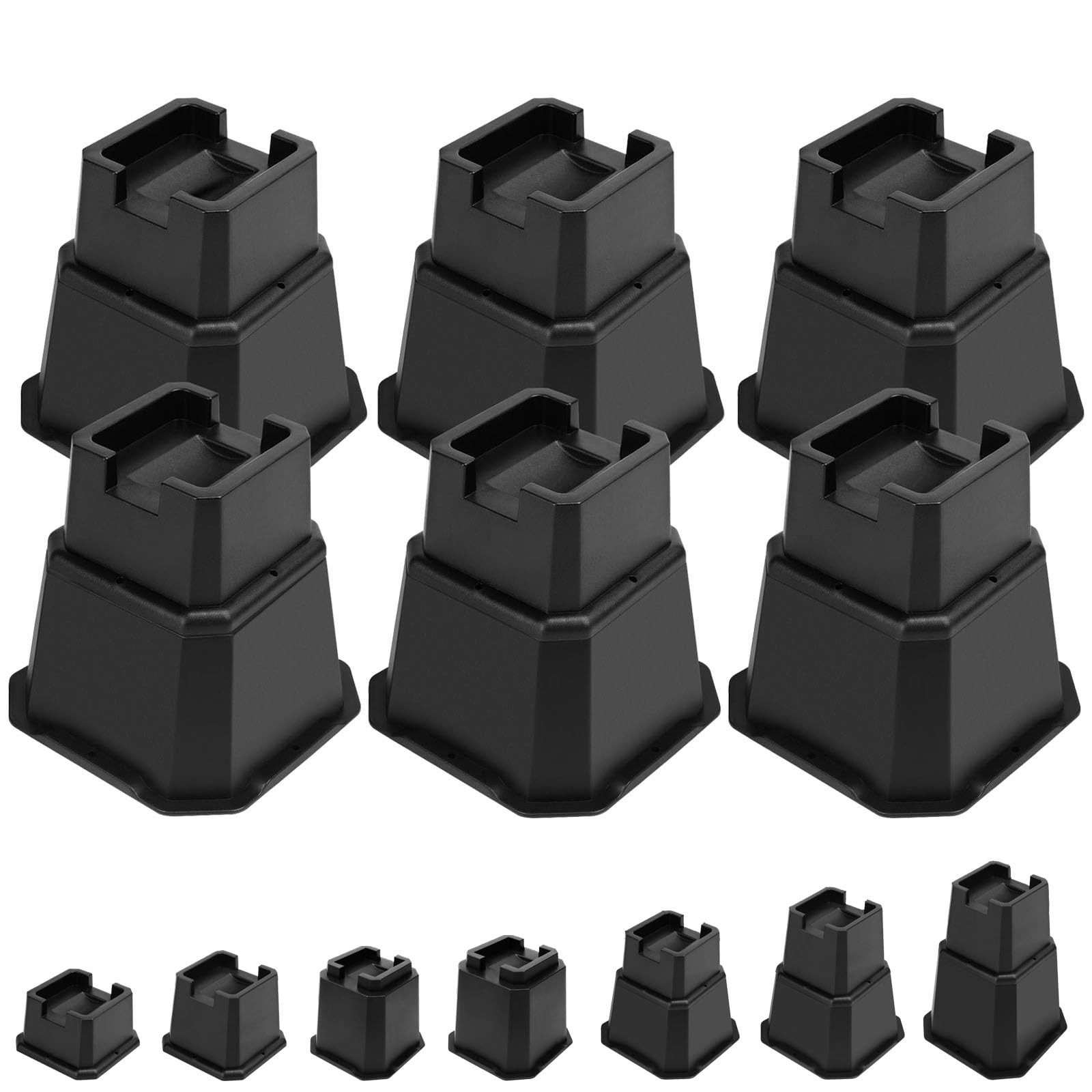 6 PCS Bed Risers 6 Inch Furniture Elevation Heavy Duty Black Lifts 6000 Lbs