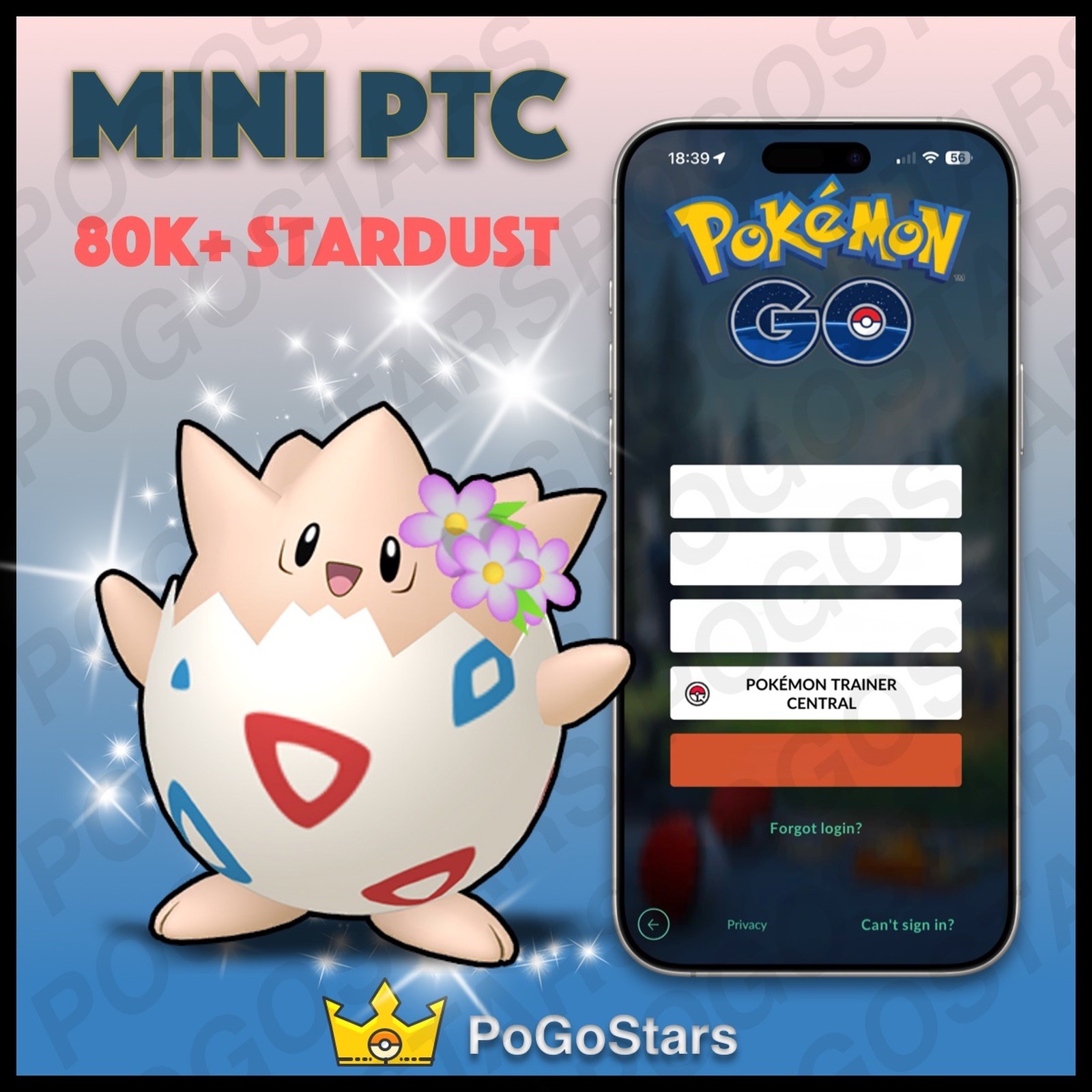 Pokémon PTC Go - Shiny Togepi Flower Crown - 80K Stardust✨Read Description✨