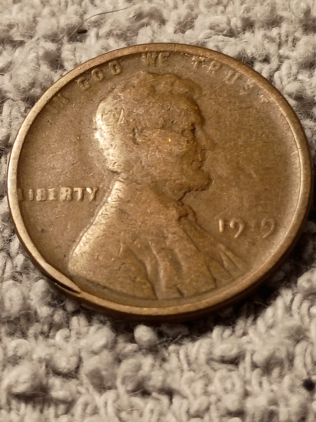 1919 S Lincoln Wheat Cent Struck Thru Grease