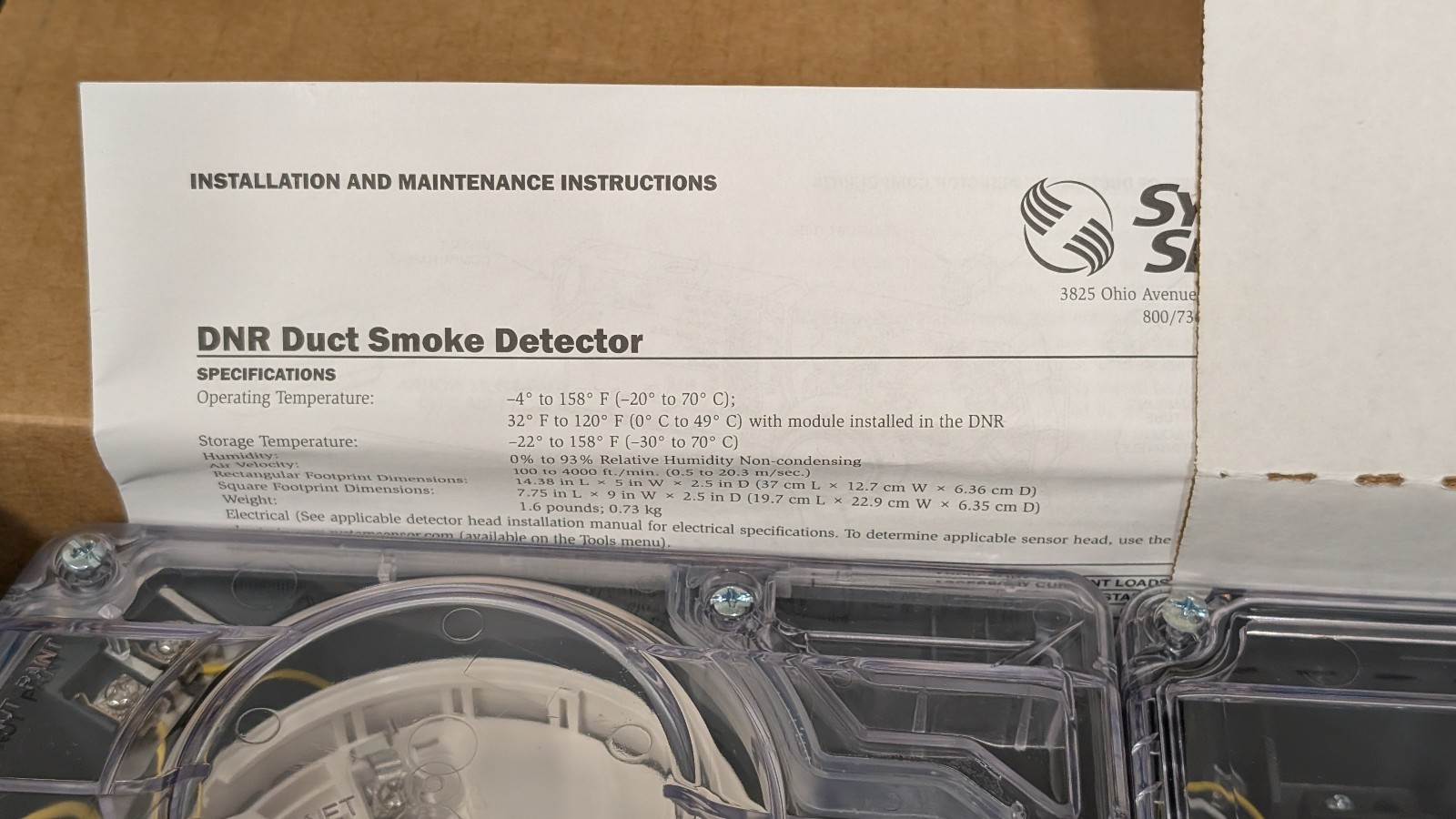 System Sensor intelligent non-relay duct smoke detector DNR