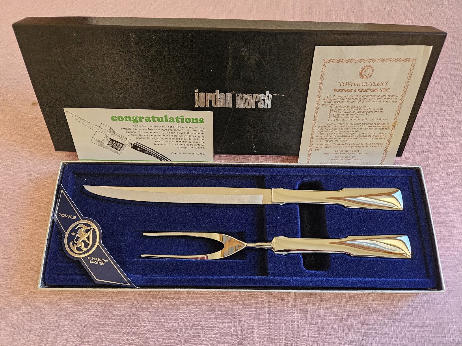 Vintage Stainless Steel Carving Set by Towle Silversmiths NEW in box