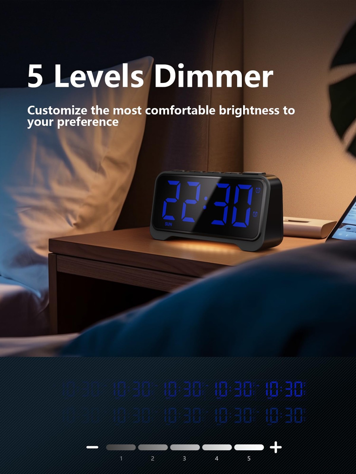 Mesqool Extra-Loud Alarm Clock with Bed Shaker Blue Digits With