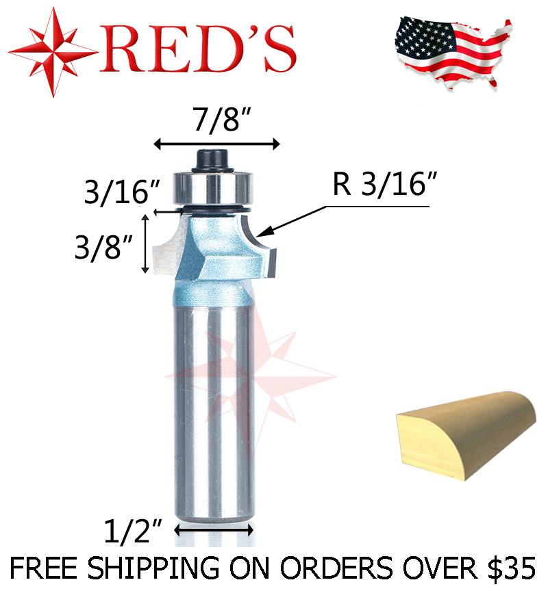 Tideway Carbide IND LC06020608 3/16" Radius Round Over 1/2" shank router bit