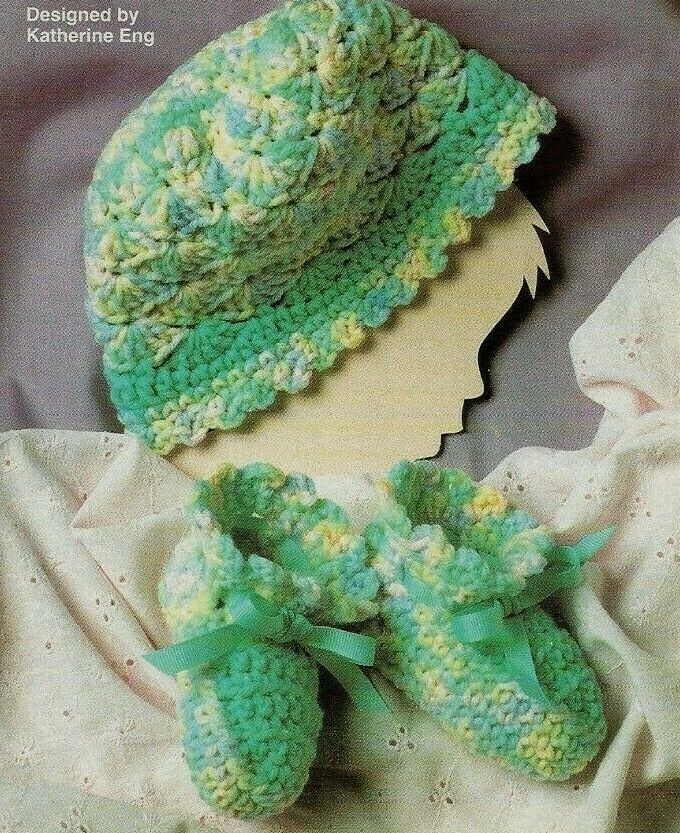 TINY TREASURES BABY HAT & BOOTIES DIGEST SIZE CROCHET PATTERN INSTRUCTIONS