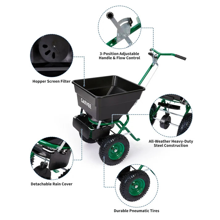 100 lb Push Broadcast Spreader with 12' Spread Width, Adjustable Drop Rate