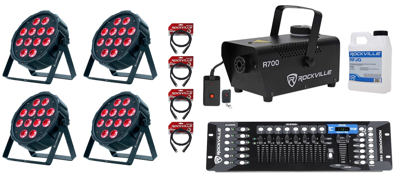 (4) American DJ Eliminator LP 12 HEX RGBWA+UV Par Wash Lights+DMX Control+Fogger