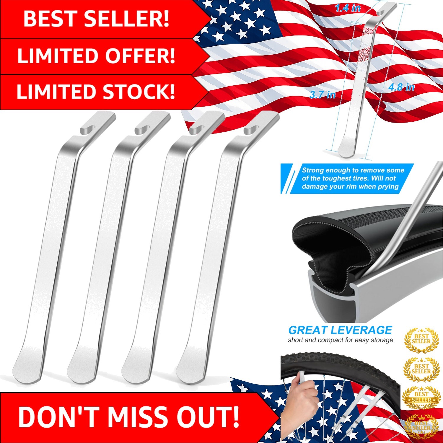 Minimalist Packaging 4pcs Stainless Steel Tire Pry Tools - Easy Storage Solution
