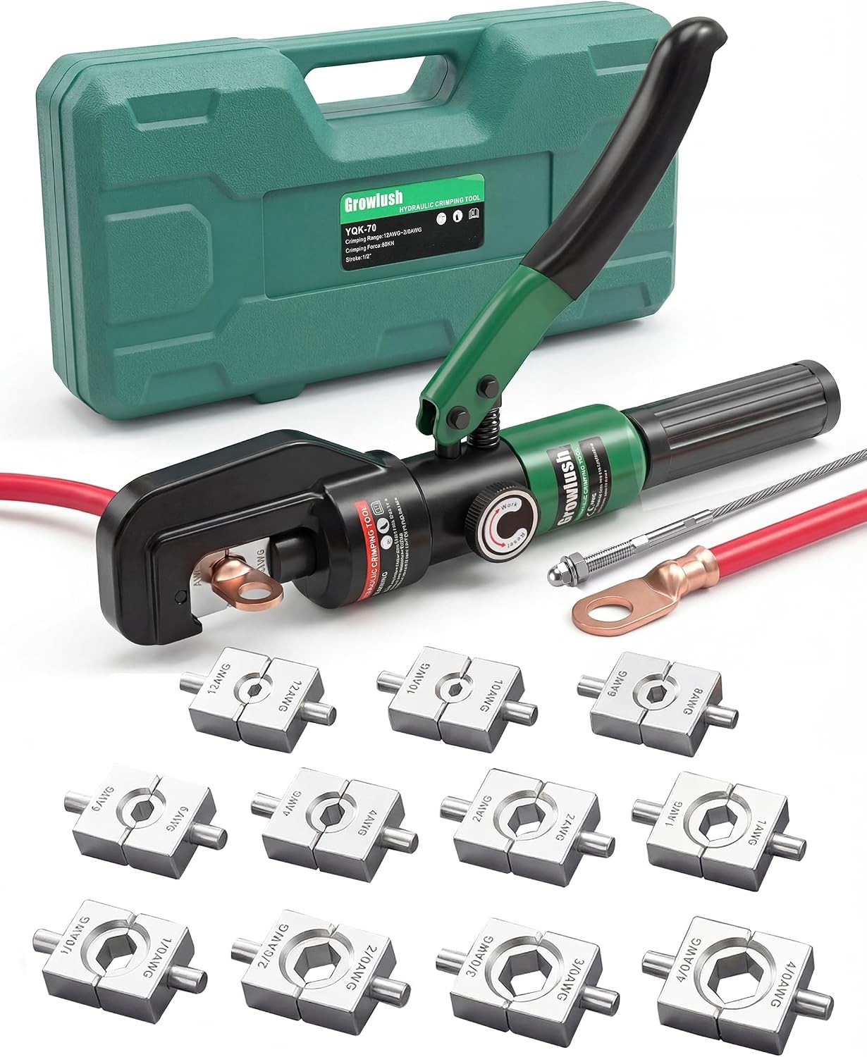 Hydraulic Cable Crimping Tool, Battery Cable Terminal Crimper 12 AWG–4/0 AWG, US