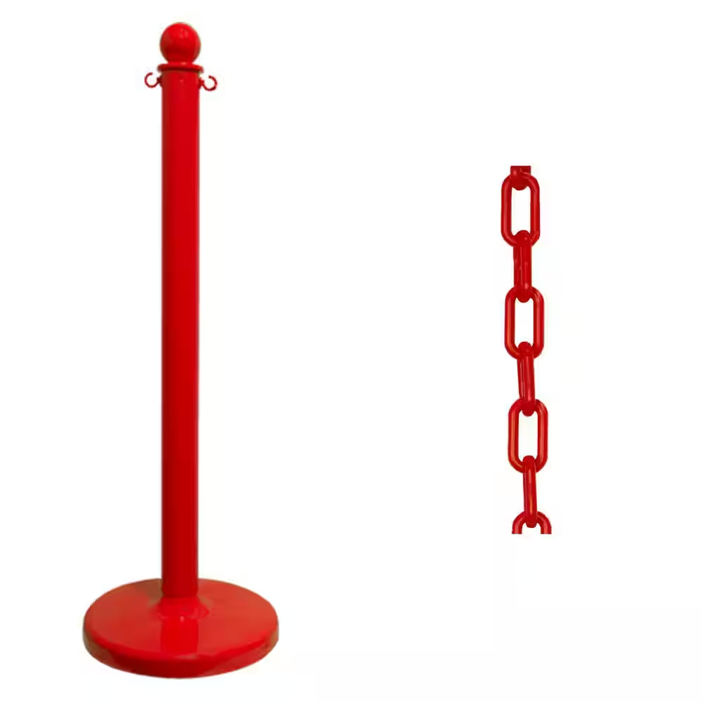 Medium Duty Stanchion and Chain Kit in Red