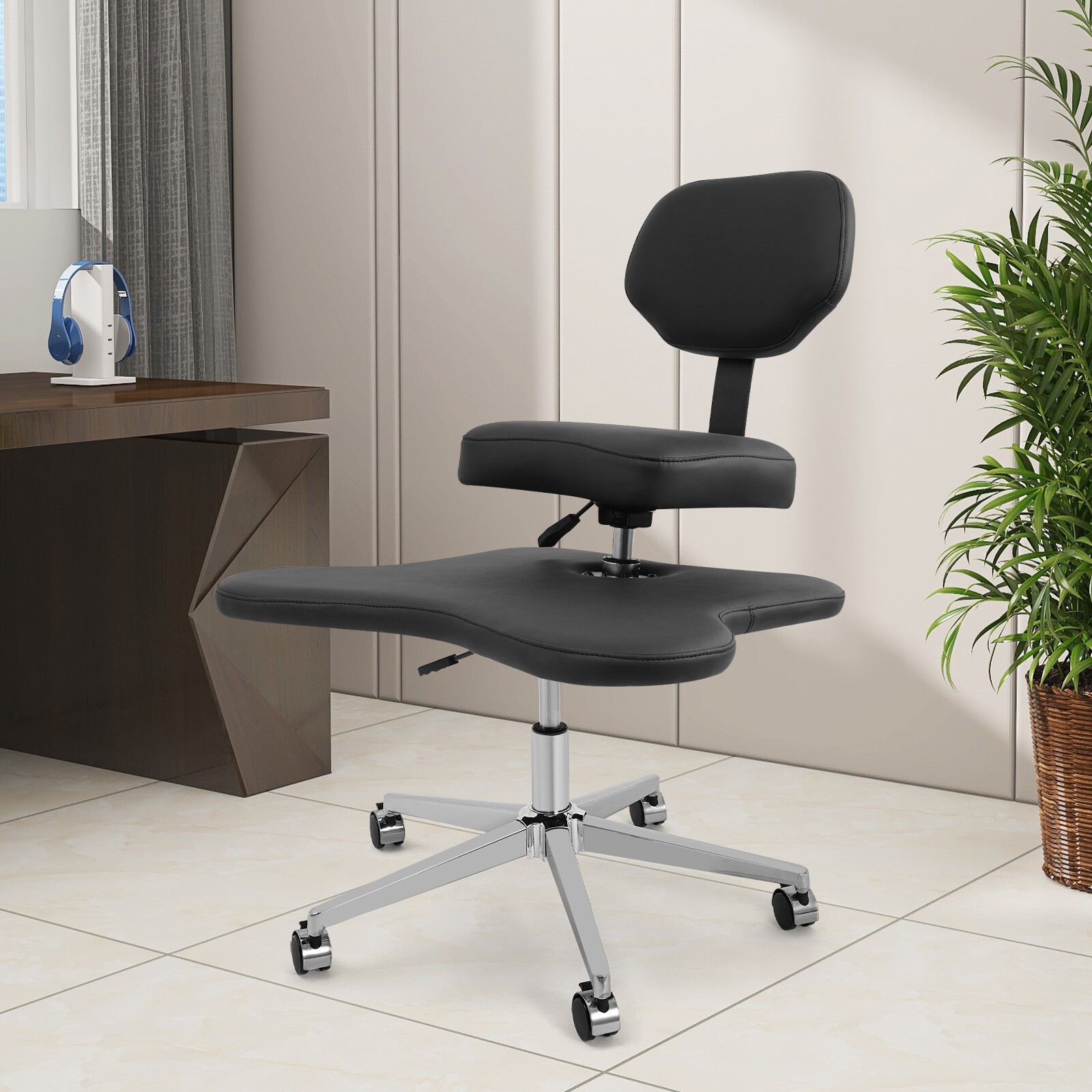 Cross-Legged Office Chair with Wheels �C Adjustable Meditation Criss Cross Seat