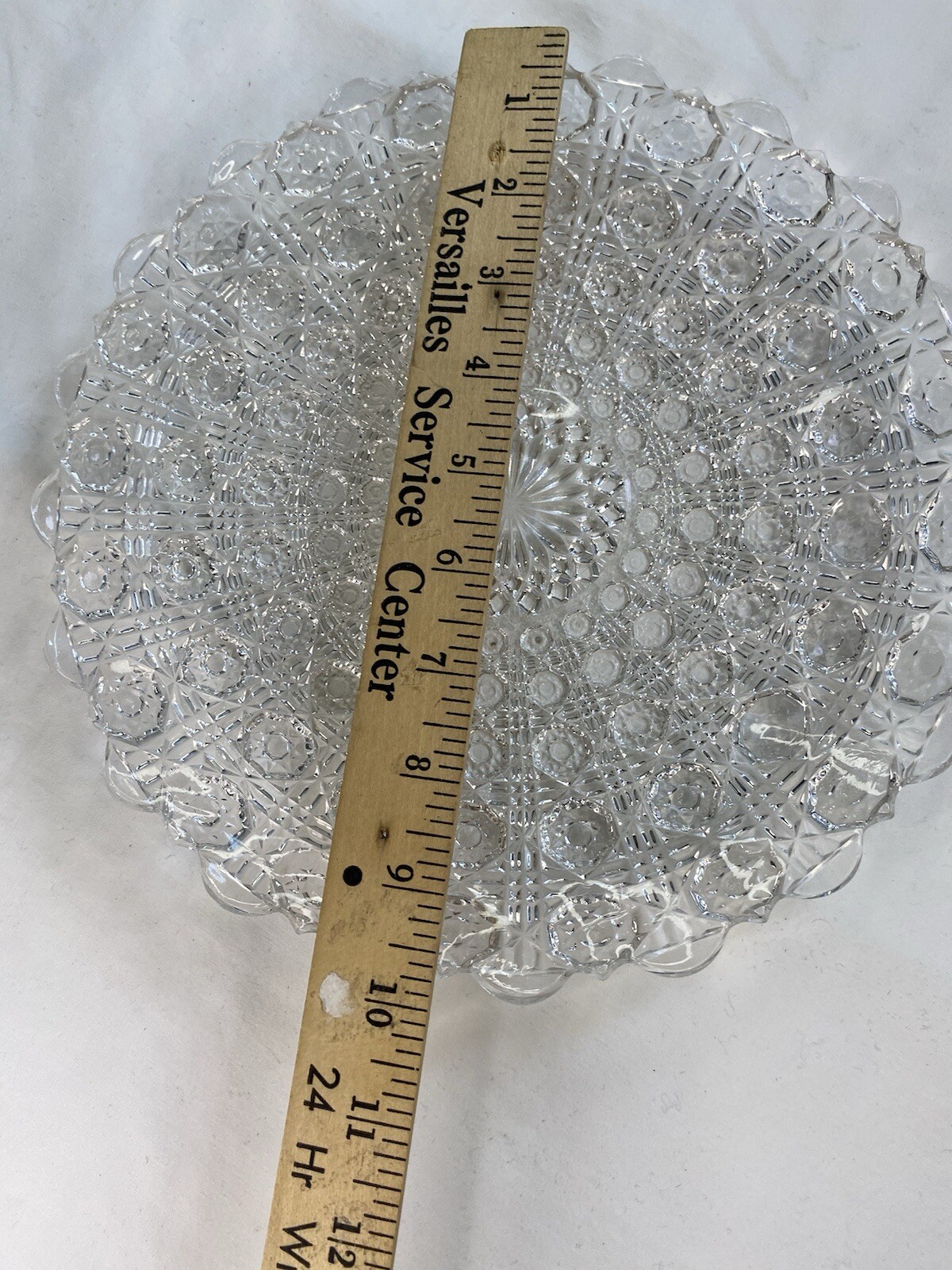 Vintage EAPG Clear Glass Hobstar Pattern Round Serving Plate 10”