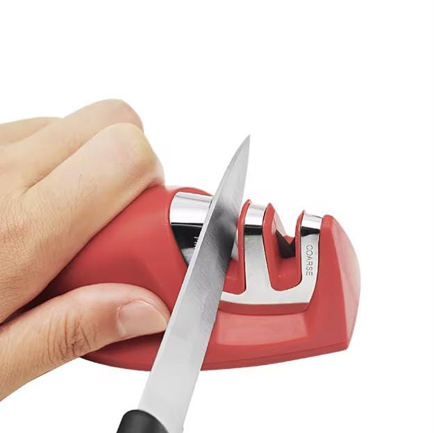 Portable 2Stage Manual Kitchen Knife Sharpener Fine Coarse Grind Red