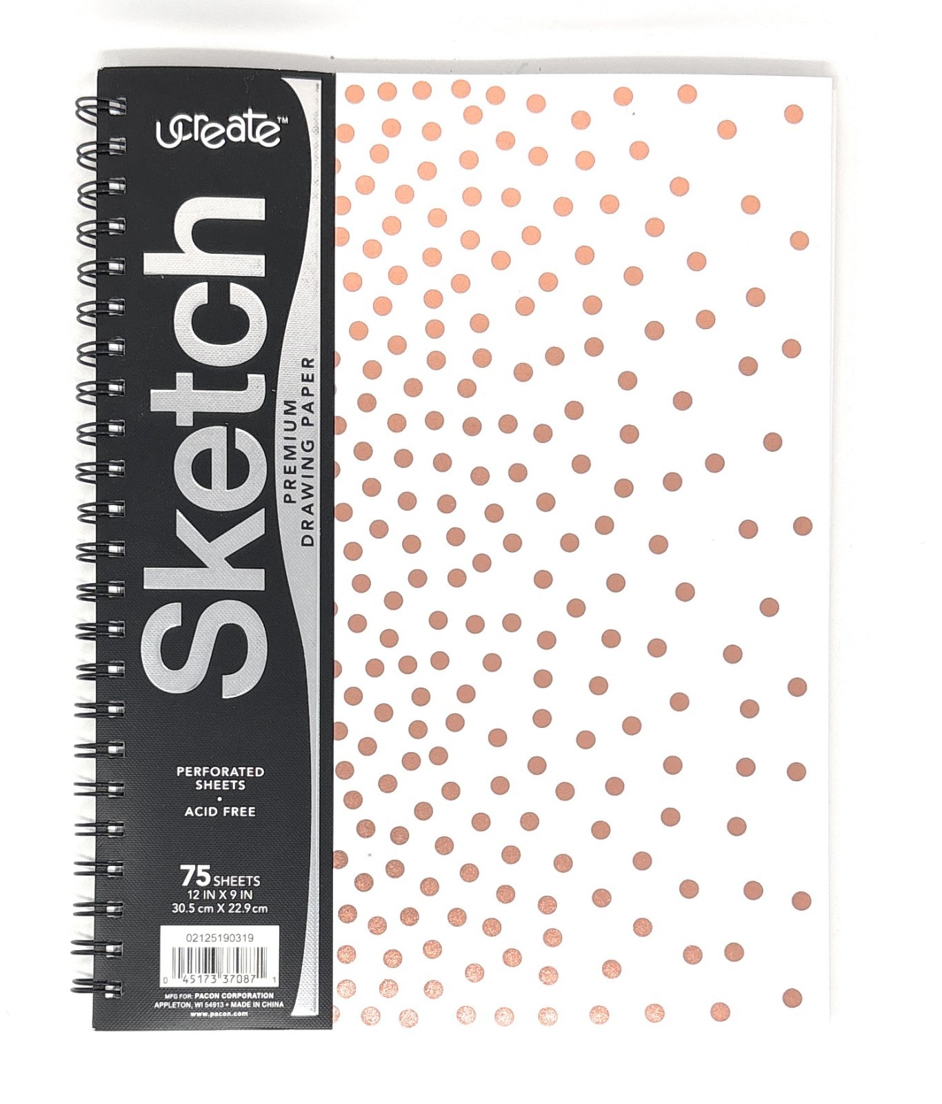 UCreate® Fashion Poly Sketch Book, 9" x 12", 75 Sheets, Rose Gold Dots Design