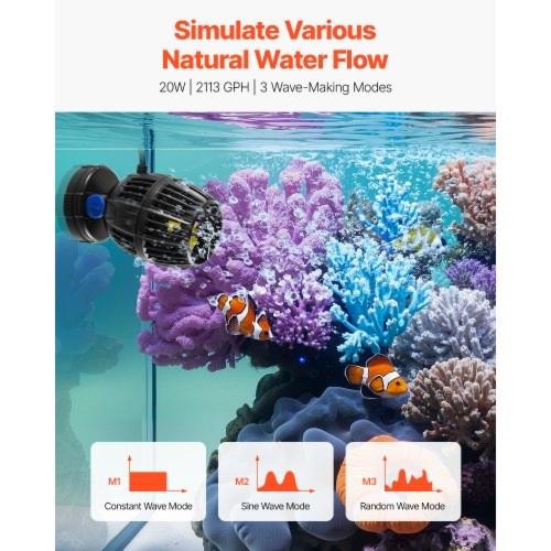 Aquarium Wave Maker 20W 2113 GPH Quiet and Strong DC Powerhead Adjustable