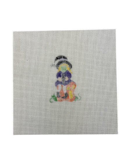 Katie Did 9" Hand Painted Needlepoint Witch on Pumpkin Cat Canvas Pattern