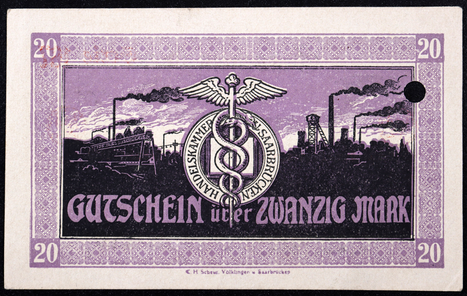 SAARBRÜCKEN 1918 RARE 20 Mark Grossnotgeld German Notgeld Banknote