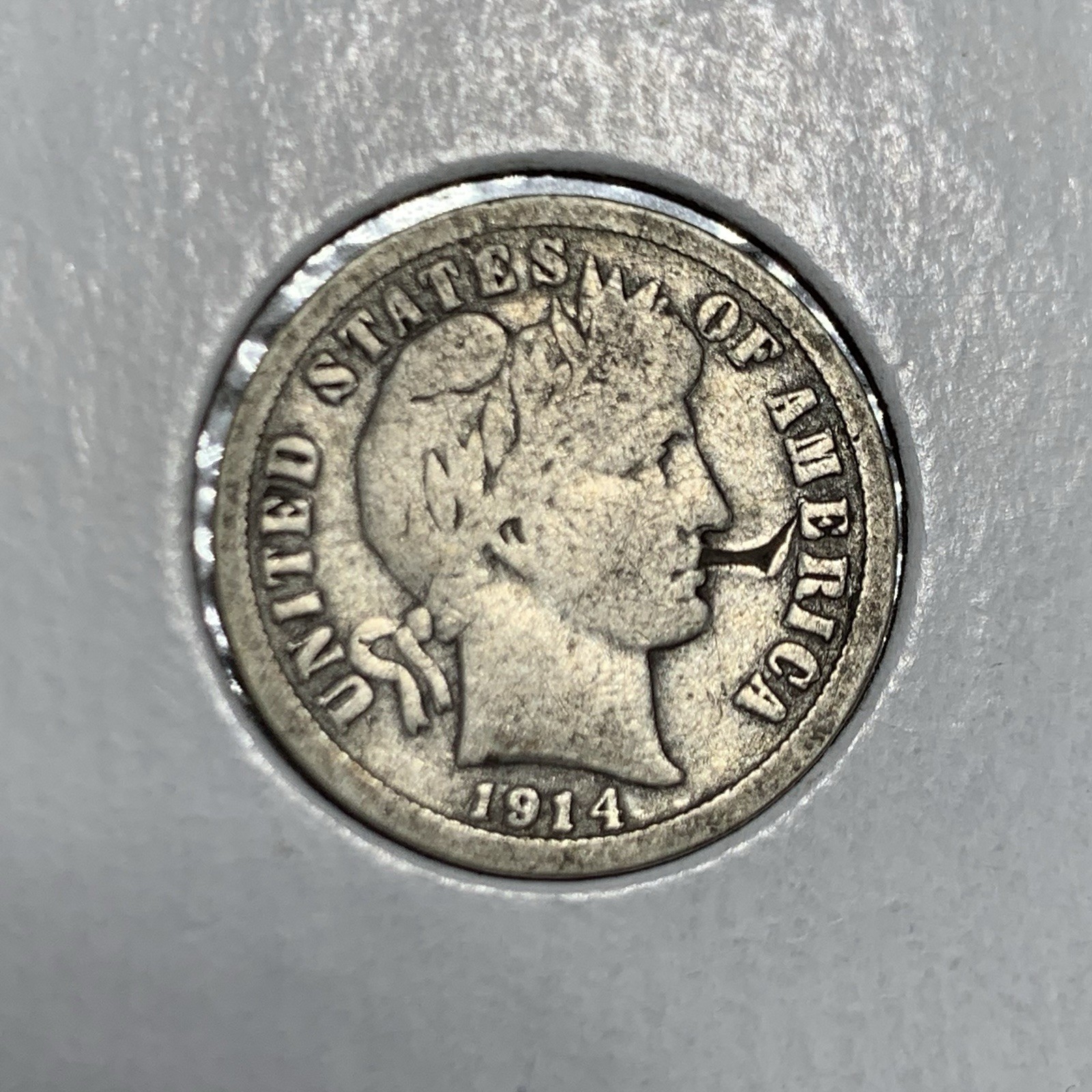 1914 BARBER DIME ~ "STRUCK THROUGH" ERROR! VG-FINE!
