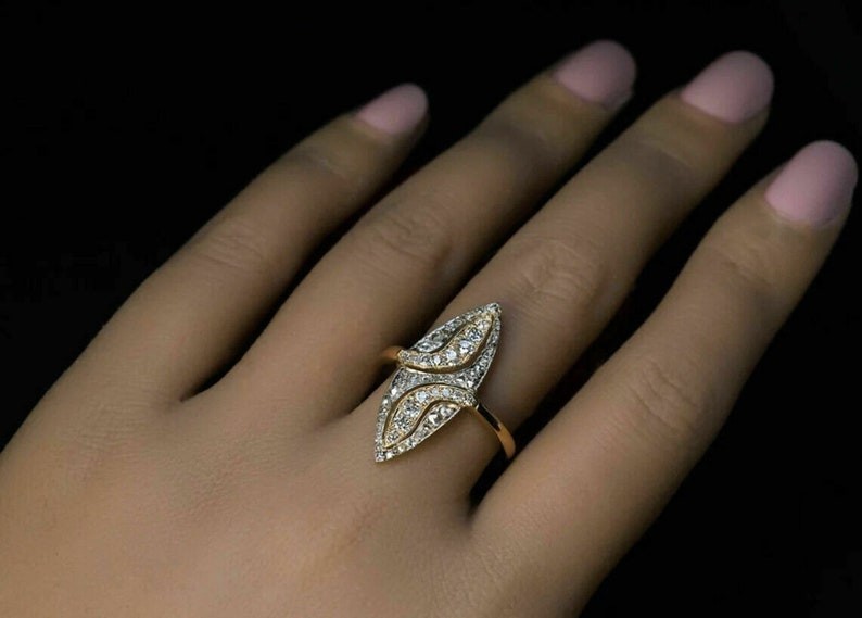 Antique Art Deco Navette Round Cut Lab Created Diamond Wedding In 925 Silver