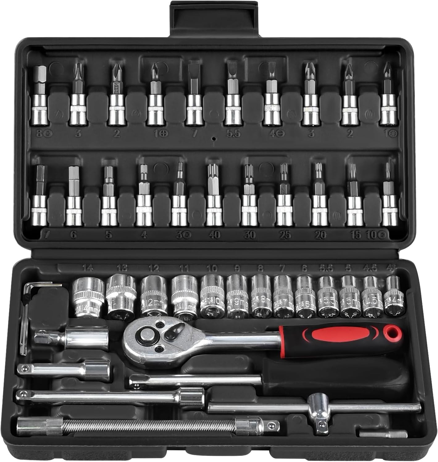 46PCS Socket Ratchet Wrench Set 1/4 Inch Drive Small Tool Set W/ Screwdriver Bit