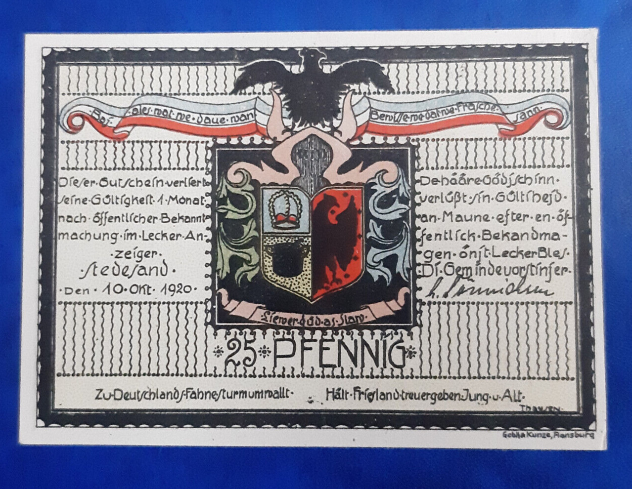 STEDESAND NOTGELD 25 PFENNIG 1920 EMERGENCY MONEY GERMANY BANKNOTE (26155)