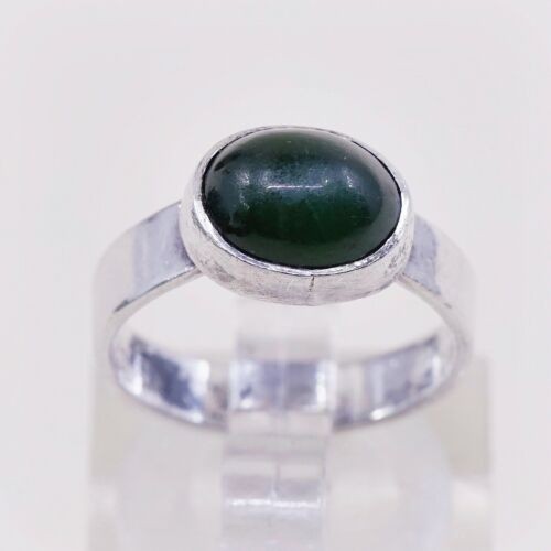 Sz 4.75, Vtg Sterling Silver Handmade Ring, 925 Silver Statement Ring W/ jade