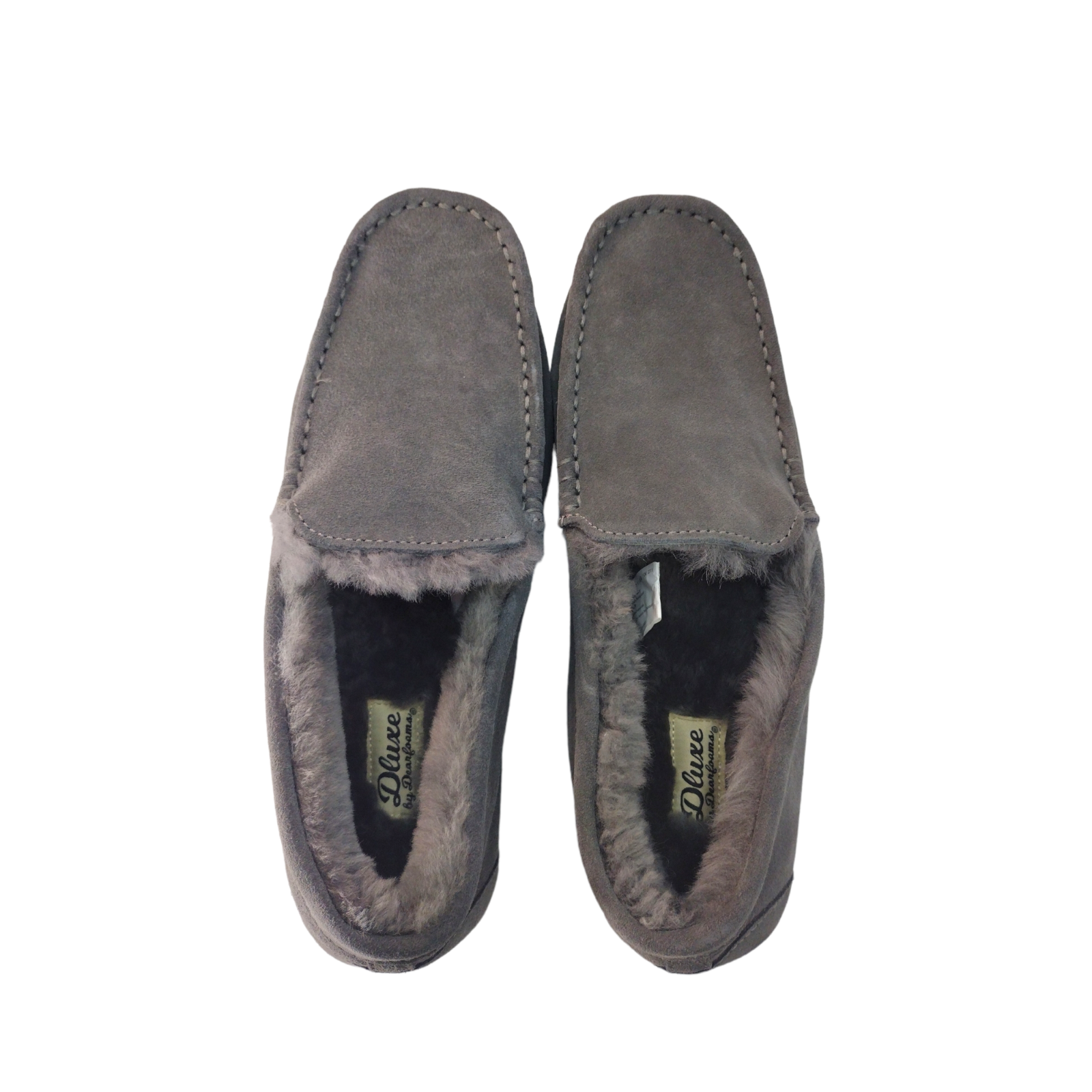 2 Pairs Men's dluxe by dearfoams Genuine Shearling Moccasin Slippers Size 9 Gray