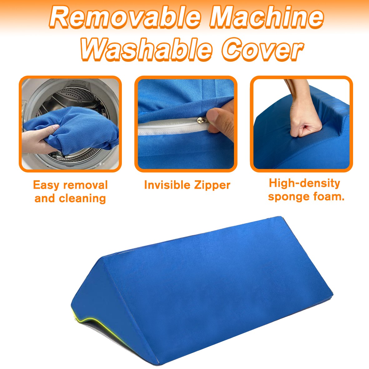 30° Incline Wedge Pillow Foam Bed For Side Sleeper Medical Elevated Bolster Blue