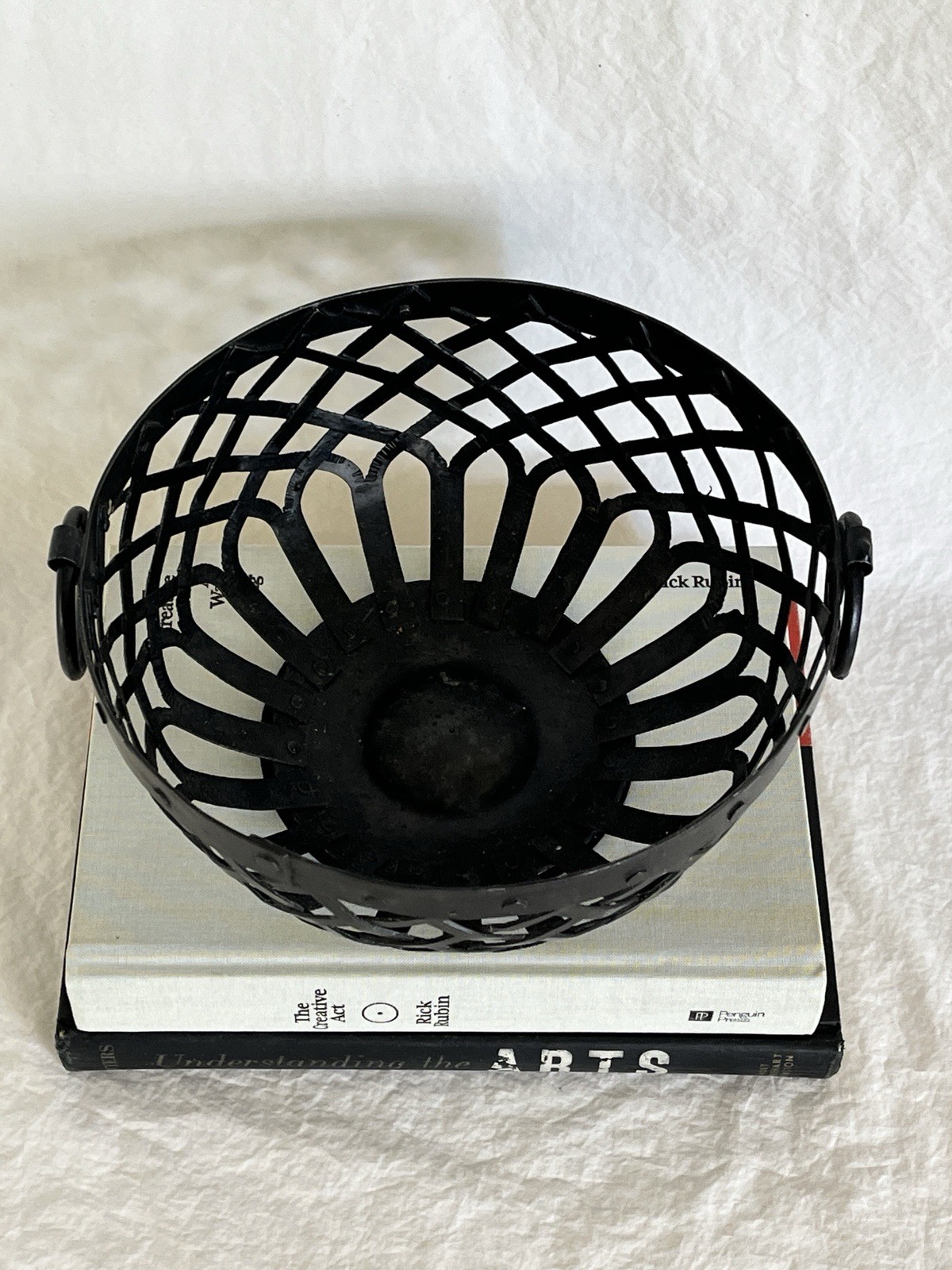 Black Resin Basket with Ring Handles Inspired by Cast Iron Baskets