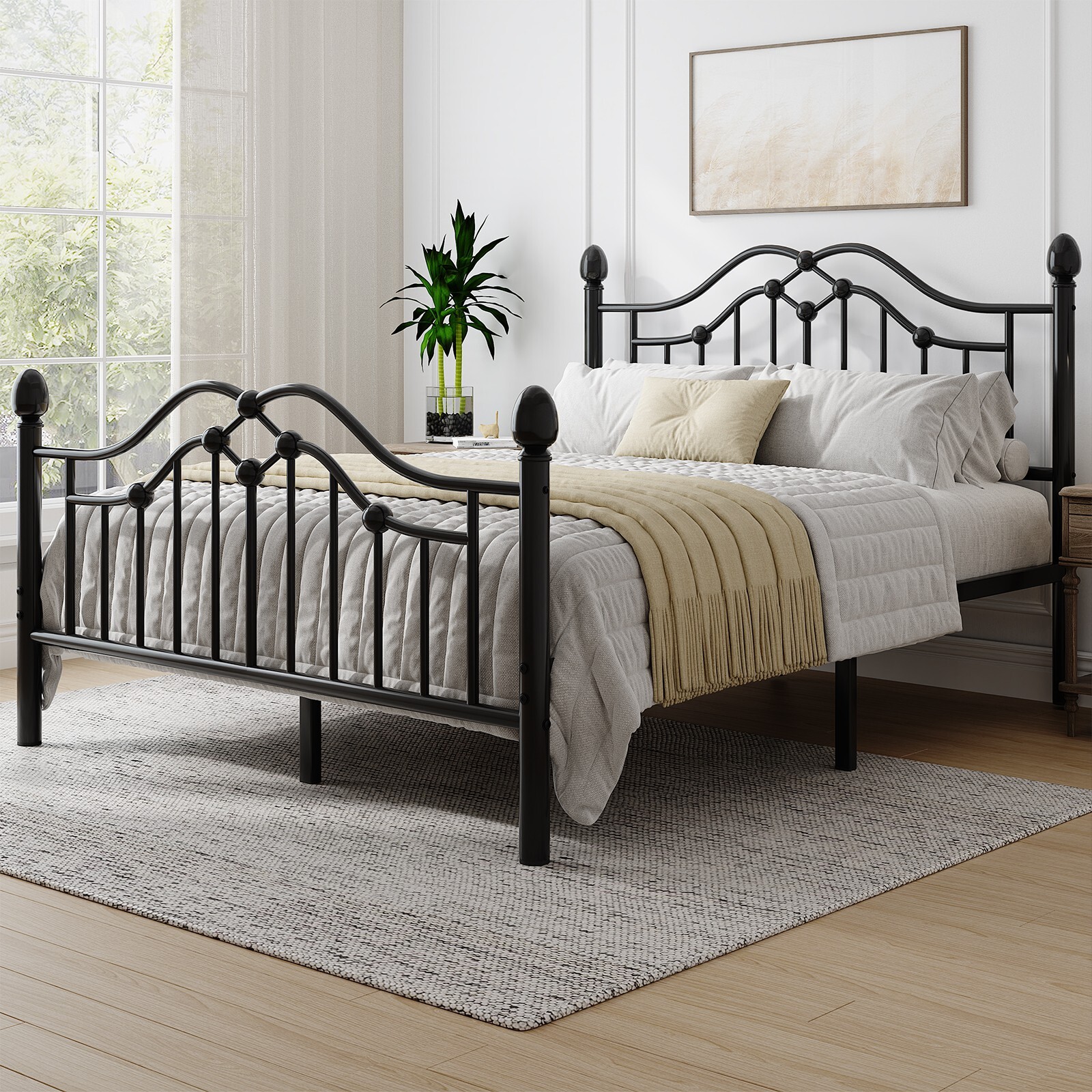 Twin/Full/Queen Size Bed Frame Metal Platform Bed with  Headboard＆Footboard