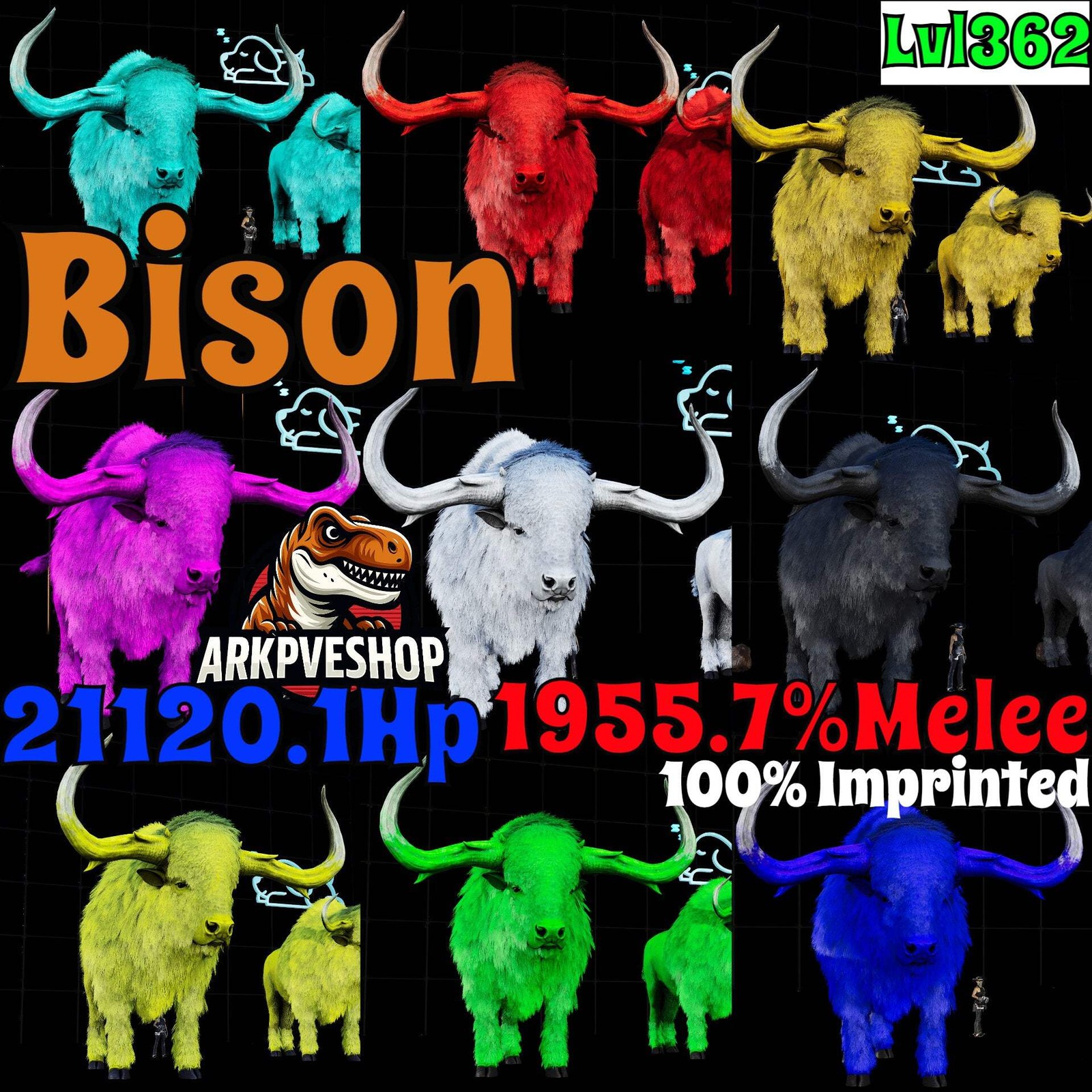 ASA PVE 🦖ARK Survival Ascended Bison 362Lvl 1955.7% Melee