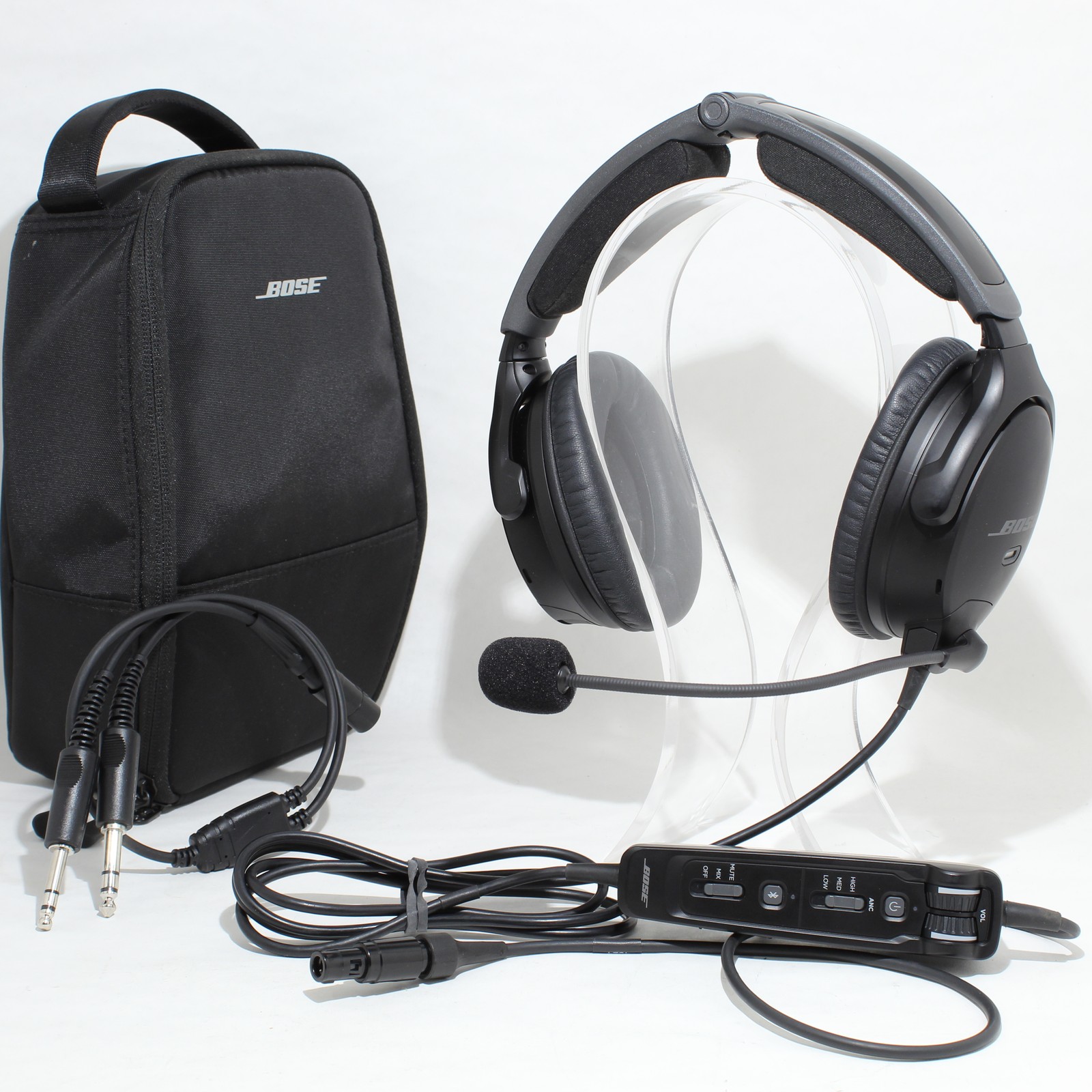 Very Good Bose A30 Bluetooth Headset ANR 6-Pin LEMO w/ Dual Plug Adapter BUNDLE