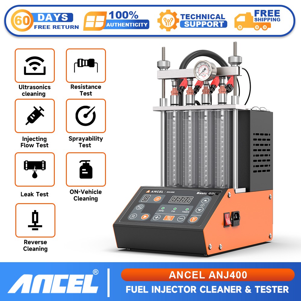 ANCEL ANJ400 Car Fuel Injector Ultrasonic Cleaner Tester with Leak Test Function
