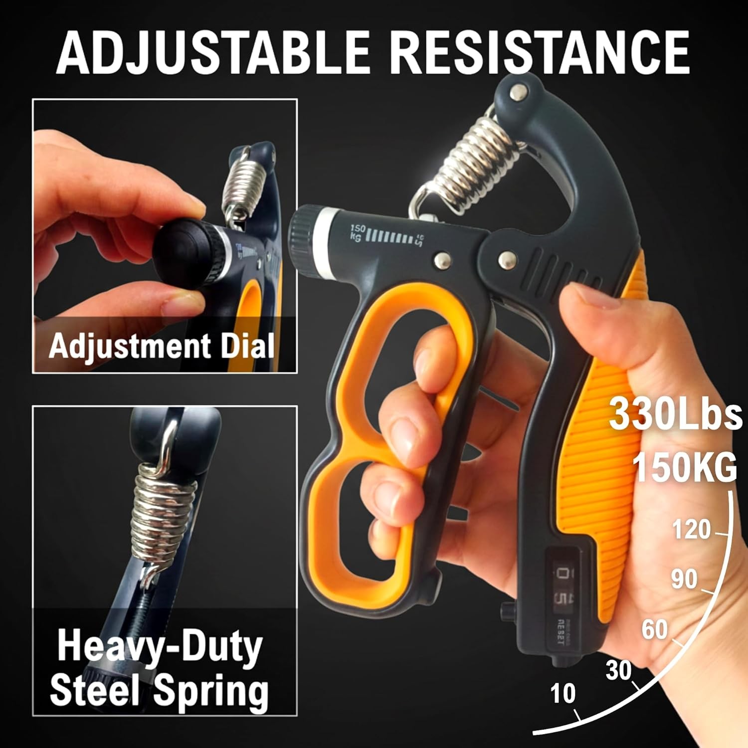 Grip Strength Trainer, 22-330Lbs Adjustable Resistance Forearm Strengthener, Han