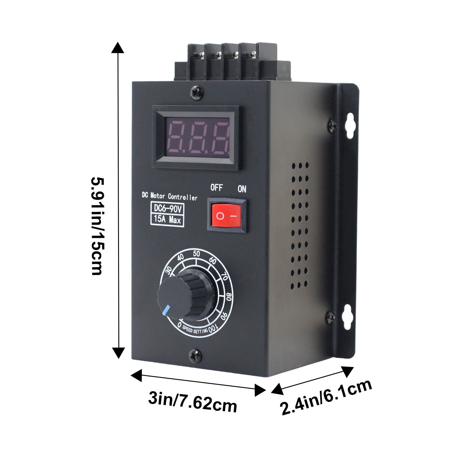 DC 6V - 90V PWM Motor Speed Controller Digital Voltage Regulator Switch 15A Fuse