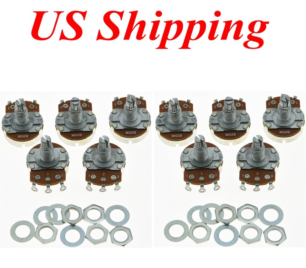 Set of 10 B250K Guitar Linear Pots 24mm Base with Long Shaft Potentiometers