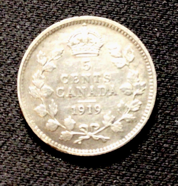 1919 Canada Silver! 5 Cents! ENN Coins