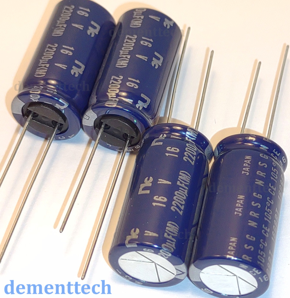 4x 2200uF 16V Japan NIC NRSG 105C radial capacitors Low-ESR Long Life 12.5x25mm