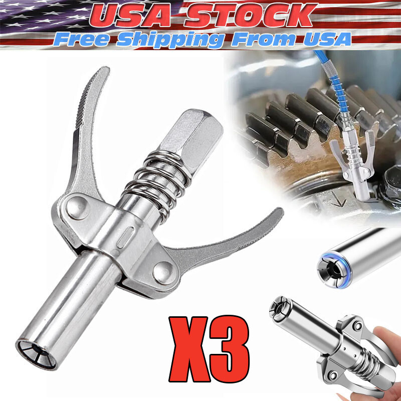 3X Grease Gun Coupler Double Handle High Pressure Quick Release Lock Oil Nozzles