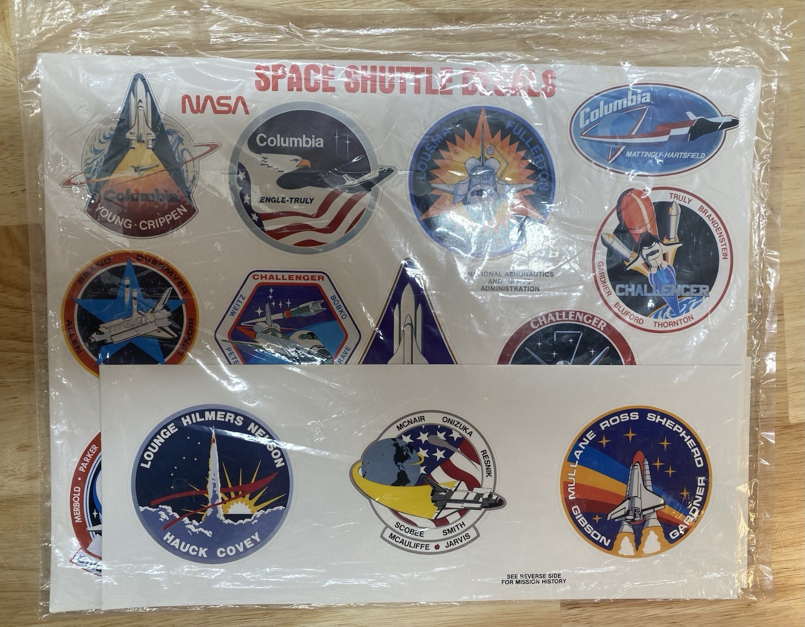 NASA Space Shuttle Decals with Missions on back 1980s New Sealed 30+