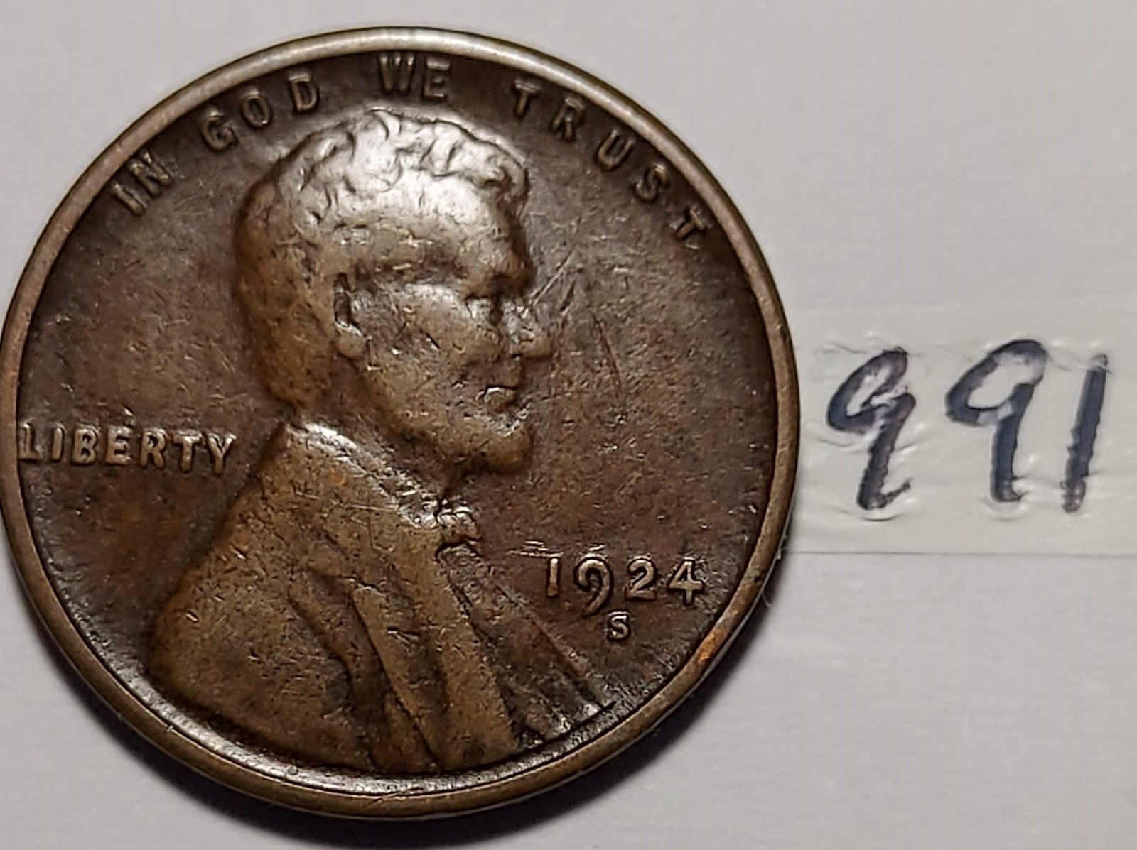 1924-S Lincoln Wheat Cent  VERY FINE  #991