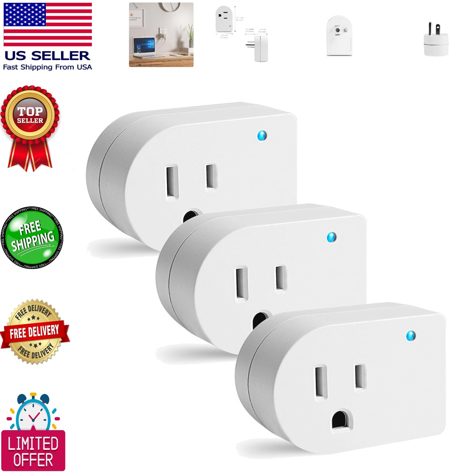 Travel-Friendly Surge Protector Adapter - 3-Pack Grounded Tap with LED Indicator