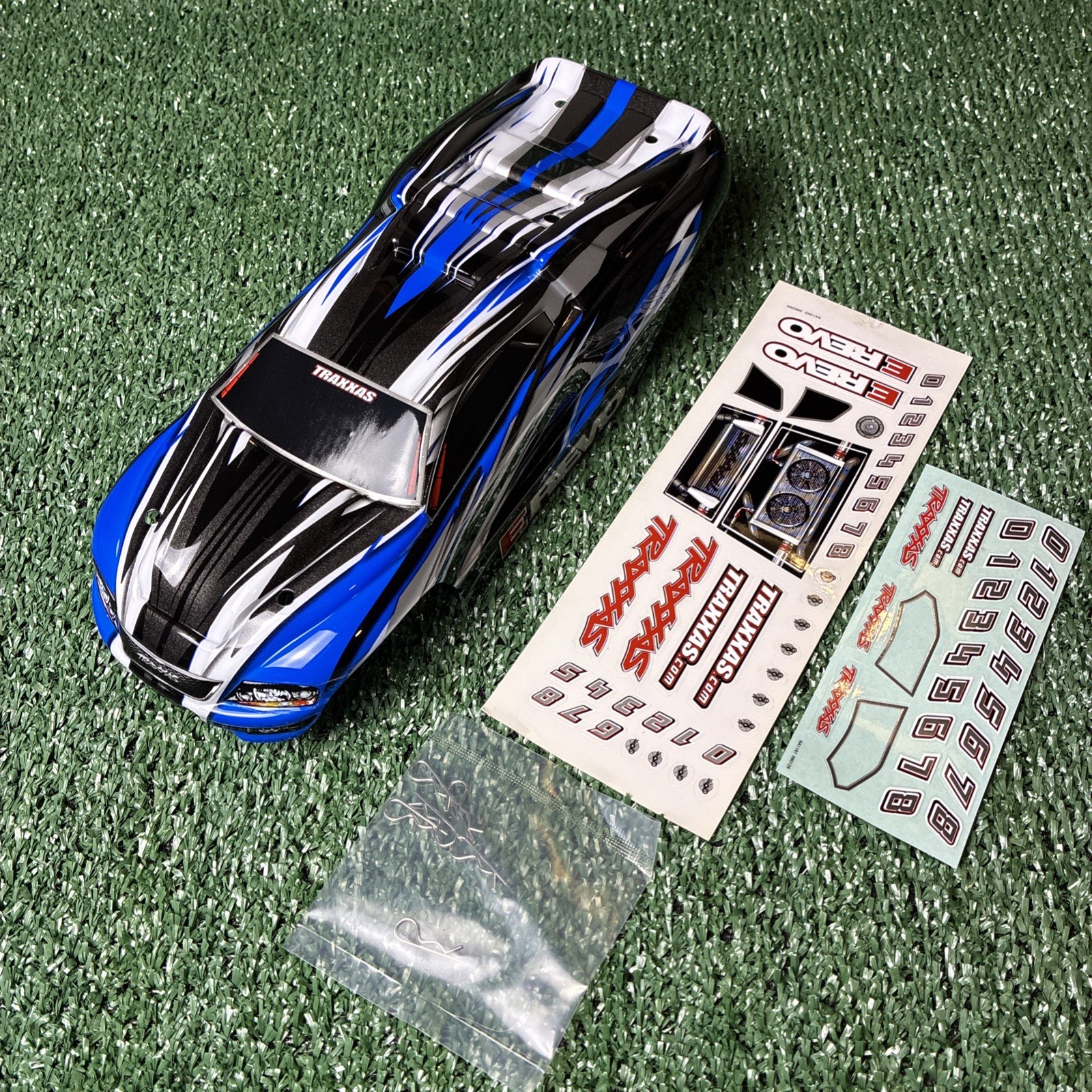 NEW: Traxxas E-Revo 1/16 Scale Mini Monster Truck Painted Body w/ Decals BLUE