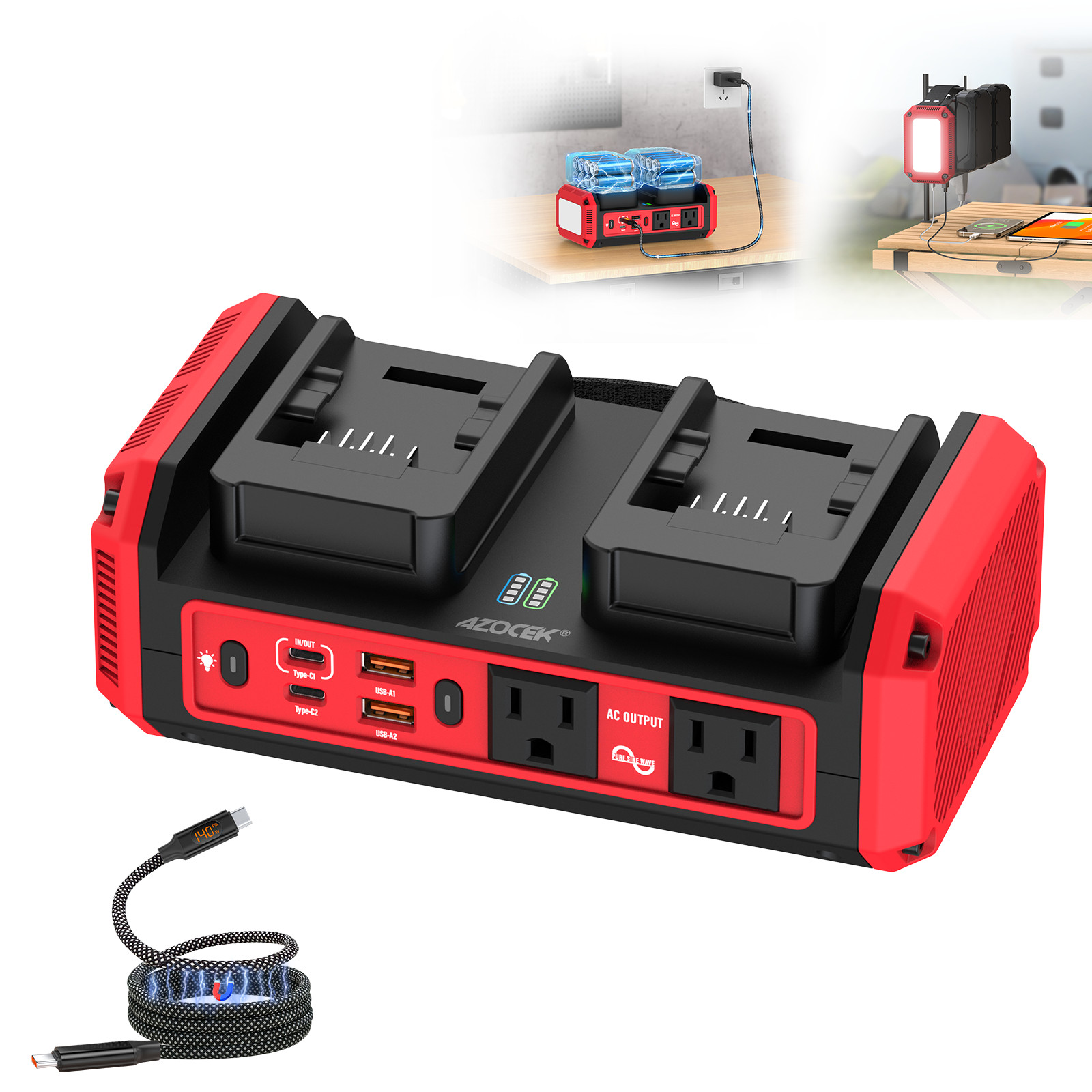 350W Pure Sine Wave Inverter for Milwaukee 18V Battery AC Outlet Camping Station