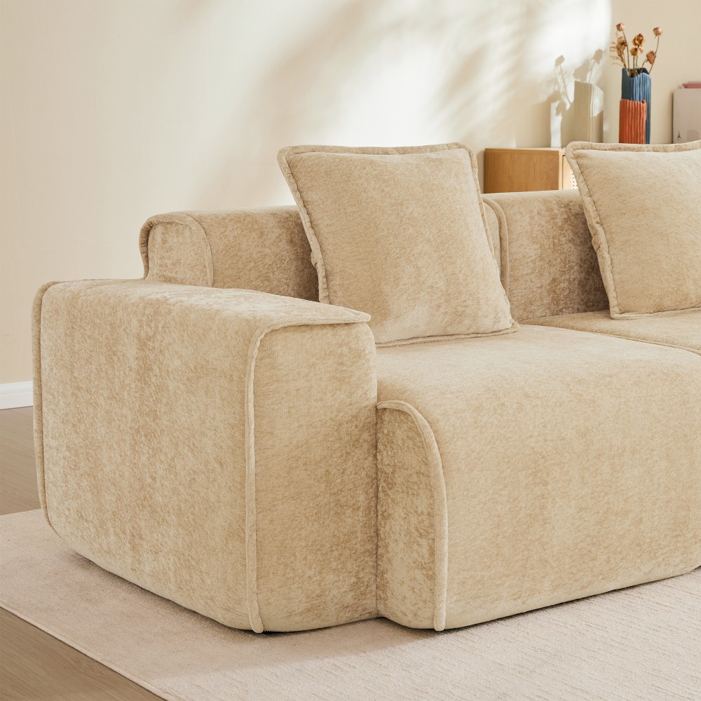 Modular 2-Seat L-Shape Sectional Sofa w/ Ottoman, Velvet Light Camel