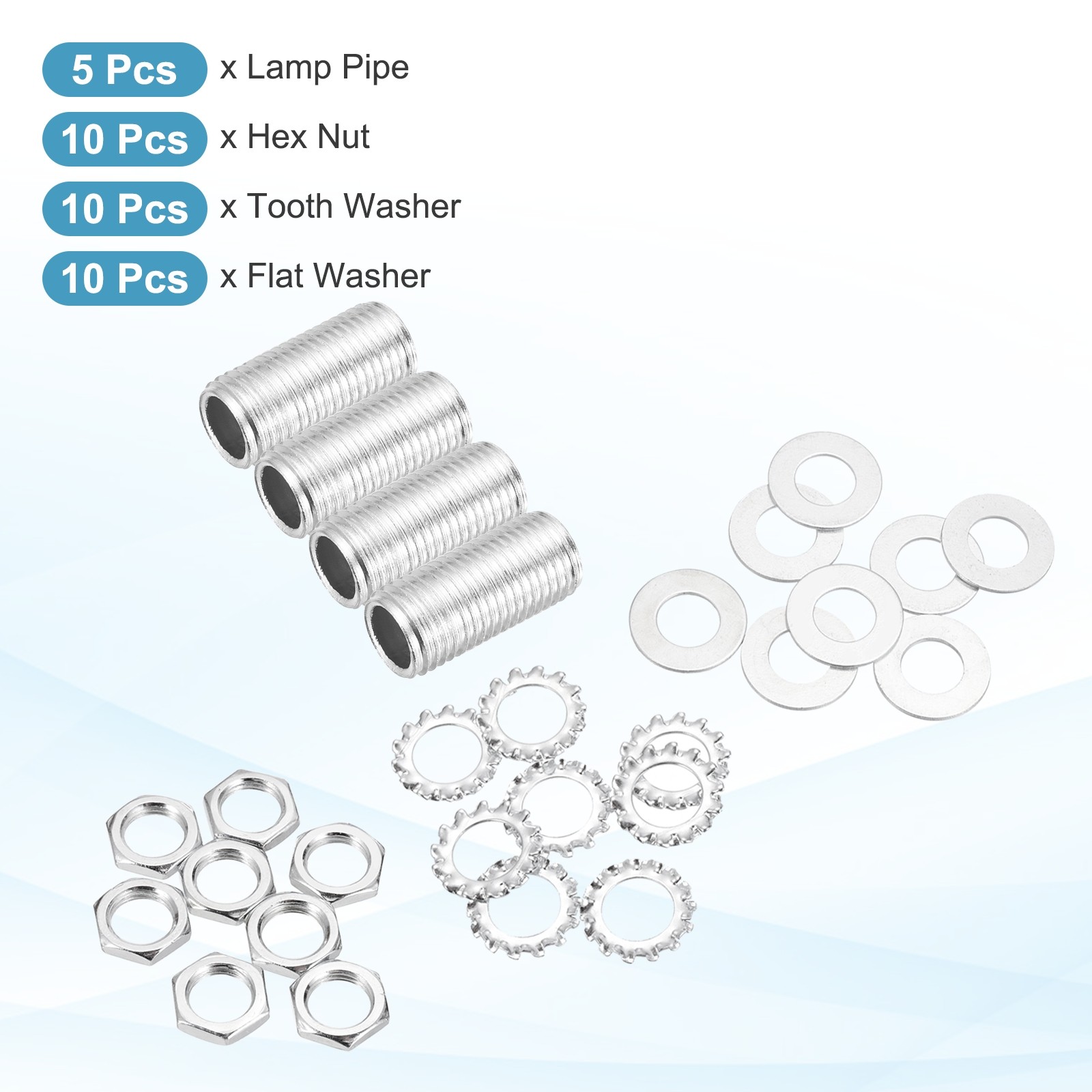 35Pcs 0.8" 1/4IP Lamp Pipe Kit with Lock Nuts Washers for Assembly, Silver