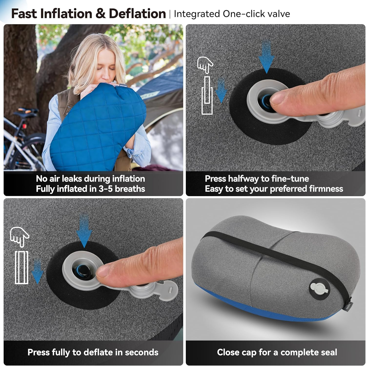Ultralight Inflatable Camping Pillow with Soft Washable Cover, Compact Compre...