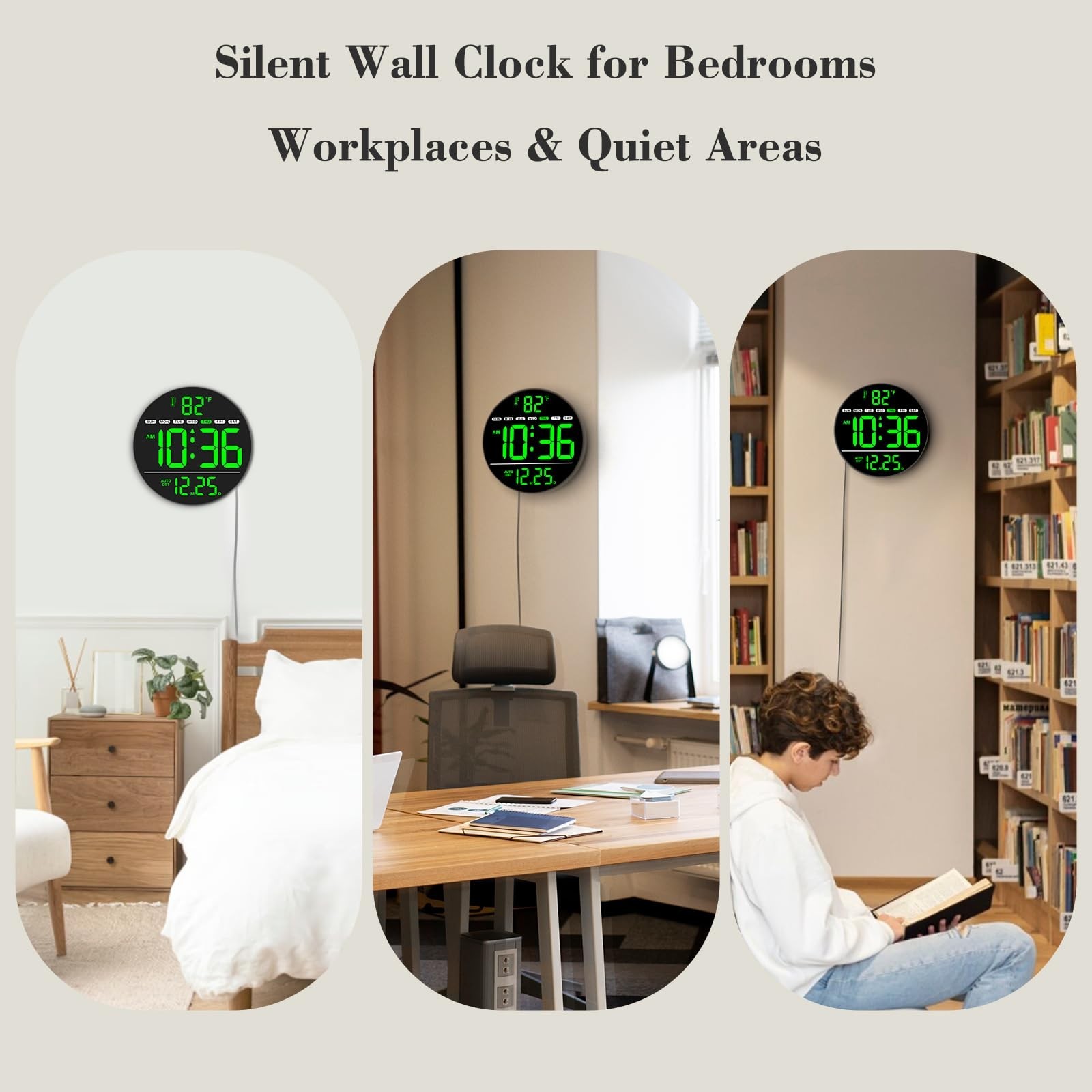 Electric Large Digital Wall Clock with LED Display | PLUG IN clock with Tempe...